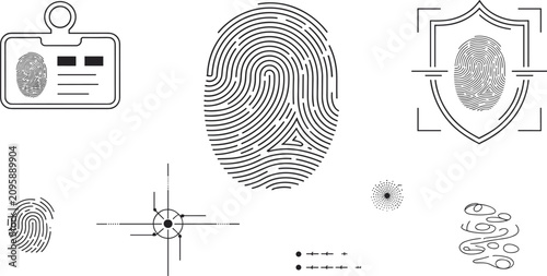 Tableau sur toile Fingerprint biometric and security shield line icon set for cyber protection ide