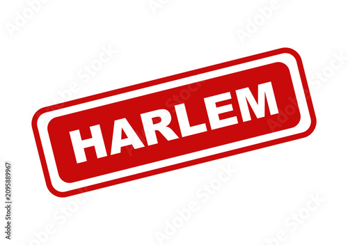 Red rectangular rubber stamp with the word harlem written in white bold capital letters isolated on a simple background isolated on transparent background
