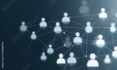 Network of people icons connected by lines representing social connections.
