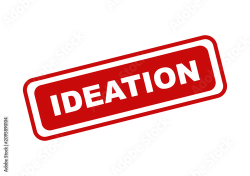 Red rectangular stamp with the word ideation written in white capital letters isolated on a transparent background isolated on transparent background