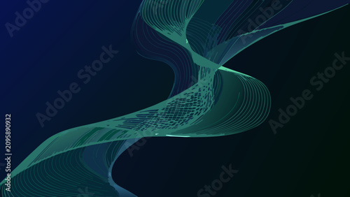 Foto Flowing wireframe wave a teal and dark blue abstract vector illustration against