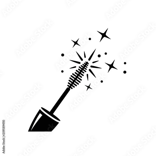 Mascara wand applicator icon with magic stars.