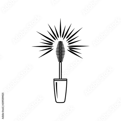 Mascara wand brush applicator icon with radiating lines.