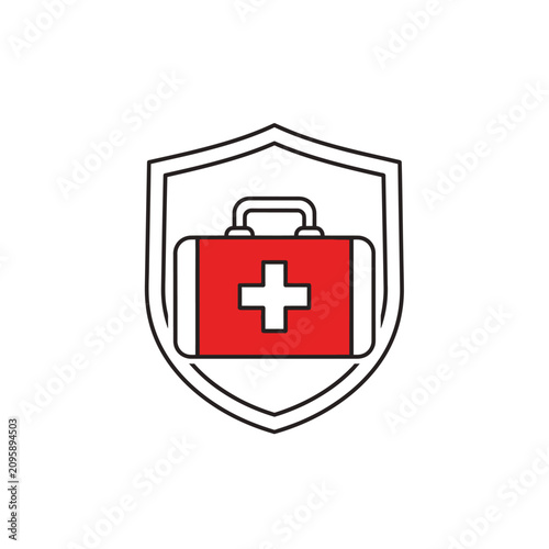 Medical first aid kit inside a shield icon.