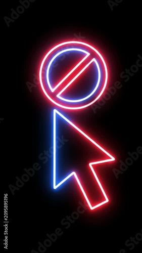 Neon mouse cursor with stop sign icon.