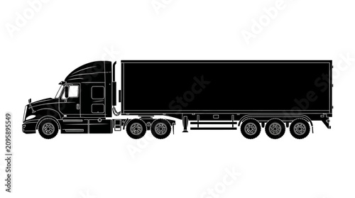 Obraz na płótnie Semi truck Silhouette On White Background Side View
