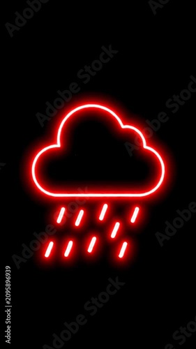 Red neon cloud outline on black background.