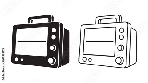 black silhouette with line art vector icon of a heart monitor flatline