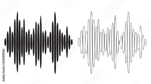 Cuadro en lienzo black silhouette with line art vector icon of an equalizer displaying sound wave