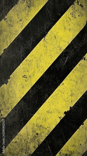 Distressed black and yellow diagonal hazard stripes texture background design surface