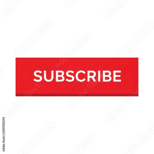 Red subscribe button with white text, minimalist call to action icon for video streaming, digital marketing graphic element isolated on Transparent Background