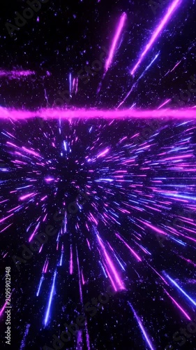 Horizontal purple and blue glitch streaks on black.