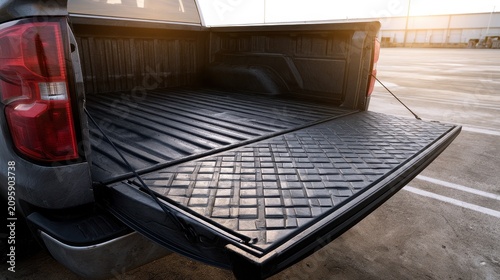 Empty Pickup Truck Bed with Open Tailgate, Ready for Loading and Transport.