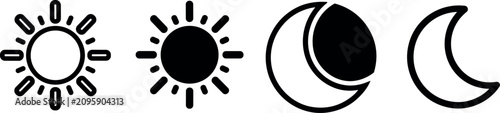 Fotografía Minimalist black sun and moon icon set representing the day and night cycle with clean lines on a clear white background
