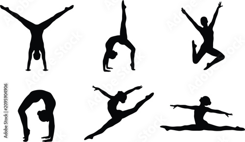 Photos Female gymnast silhouette set vector clipart isolated on white background acroba