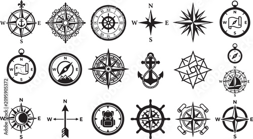 Collection of vintage compass and nautical symbols