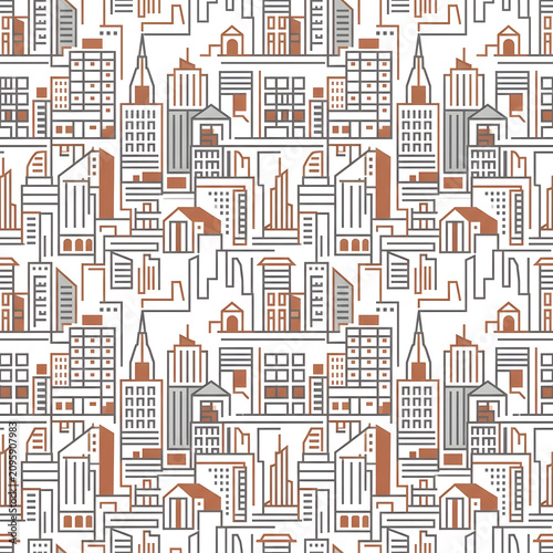 Detailed vintage architectural cityscape with ornate buildings.