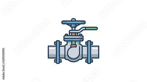 Foto A detailed illustration of a valve with handle on top, used for controlling industrial fluid flow