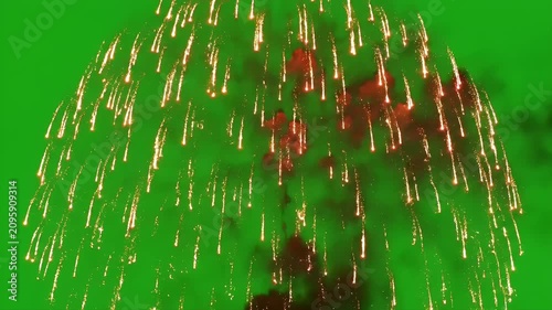 A vibrant explosion of fireworks bursts across a green screen background, creating a dazzling display of light and color.