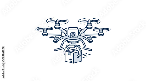 Slika na platnu A drone delivers a package quickly outside on a sunny day with technology