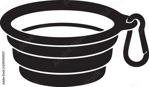 Tableau sur toile Black silhouette icon of a collapsible travel bowl for pets with a metal carabin