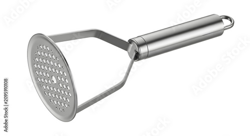 Billede på lærred Stainless steel kitchen utensil for draining food with ergonomic handle isolated