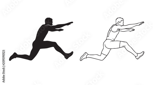 Quadro su tela black silhouette with line art vector icon of long jumper mid-air
