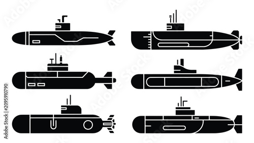 Tableau sur toile Submarine icon set military navy underwater boat vessel marine vector