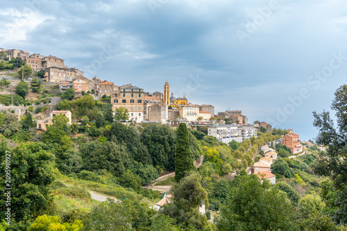Cervione village clinging to hillside in Corsica France