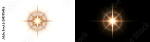 Fotografía Lens flare gold starburst graphic with a PNG, Transparent and Black Background V