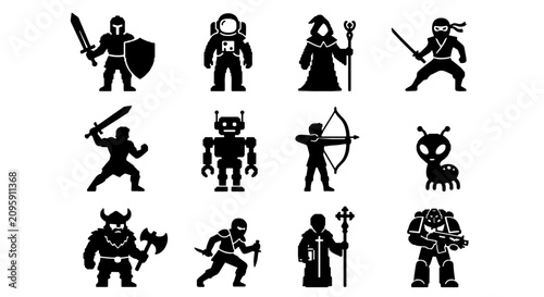 Foto Fantasy Game Characters Vector Icons: Warrior, Robot, Ninja, Alien, Mage, Archer