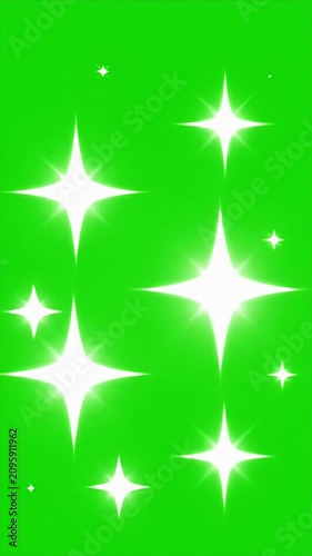 Vivid green background with white sparkling star shapes.