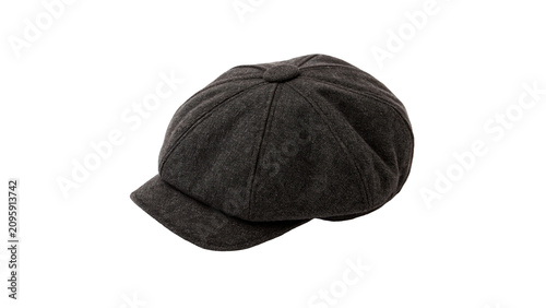 Obraz na plátně Classic black wool newsboy cap trendy autumn winter hat isolated on transparent