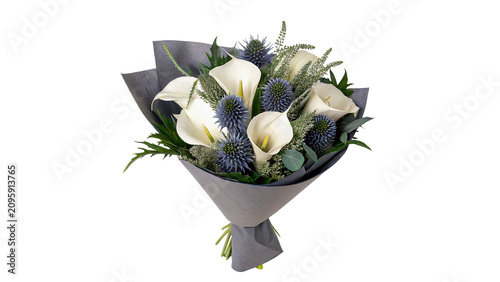 Obraz na plátně Elegant bouquet of white roses and green hydrangeas celebration isolated on tran