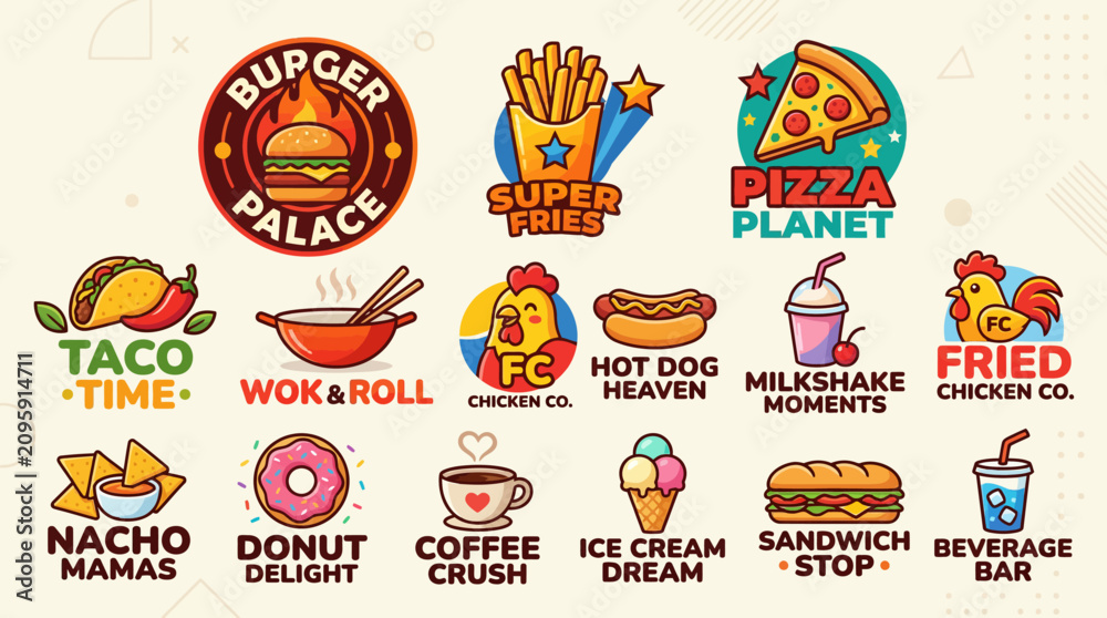 Naklejka premium Vintage style fast food and restaurant logo set