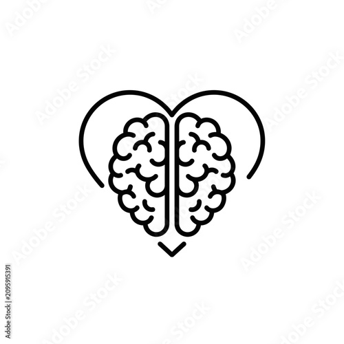 Heart shape enclosing human brain outline symbol.