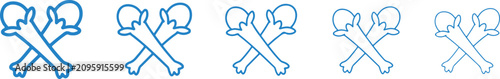 Foto Crossed bones illustration blue line art on a white background five variations s