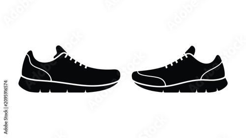 Fotografie Running shoes vector silhouette isolated on white background pair of black sneak