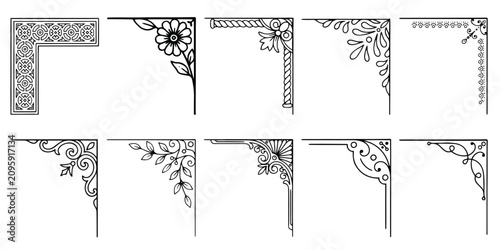 Ornate black and white corner border designs vector