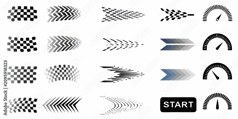 Fototapeta premium Checkered Flag And Speedometer Icons Vector Illustration Collection