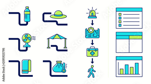 Urban Heat Adaptation Planning Icons and Flowchart
