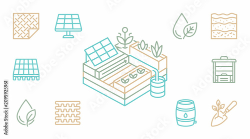 Urban Heat Adaptation: Sustainable Gardening System Icon