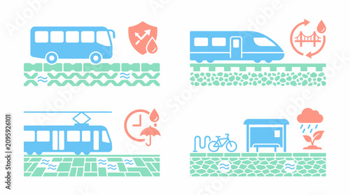 Urban Heat Adaptation Transport and Climate Resilience Icons