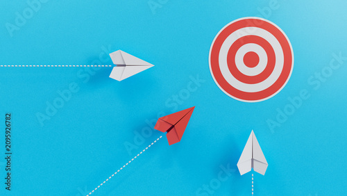 Fotografía Standout Red Plane Aims Together With White Planes At Target