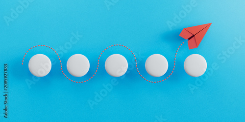 Step Progress Path With White Nodes And Target Red Paper Plane