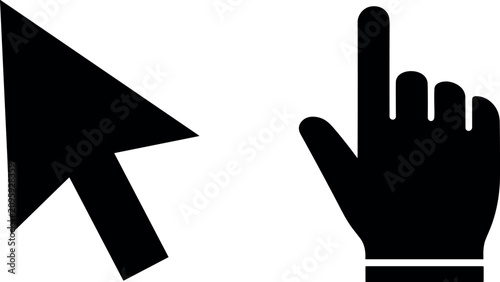 Schilderij op canvas Professional high contrast black mouse cursor arrow and hand pointer silhouette icons for precise digital navigation on websites