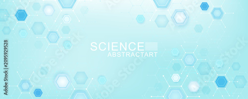 Fotografie Health care or medical abstract background with hexagons, lines and dots