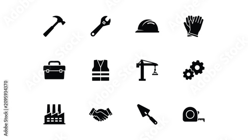 Принти на полотні Minimalist black and white construction safety tools and equipment icon set on l