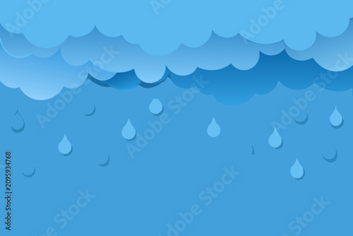 Bild auf Leinwand Layered Paper Rain Cloud And Droplets Blue Vector Illustration