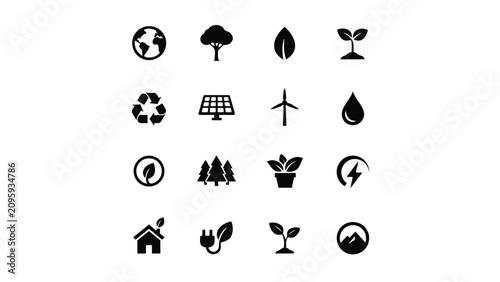 Фотография Minimalist black and white icons set with each symbolizing various eco conscious